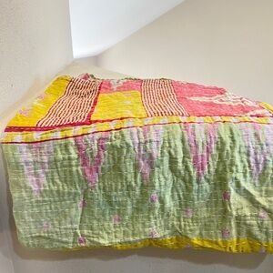 Vintage Kantha Quilt Throw Blanket  80x 47” | Double Sided | Soft Cotton